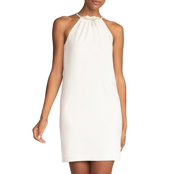 NEW Trina Turk Women's Size 10 Katie Embellished Halter Dress - Winter White